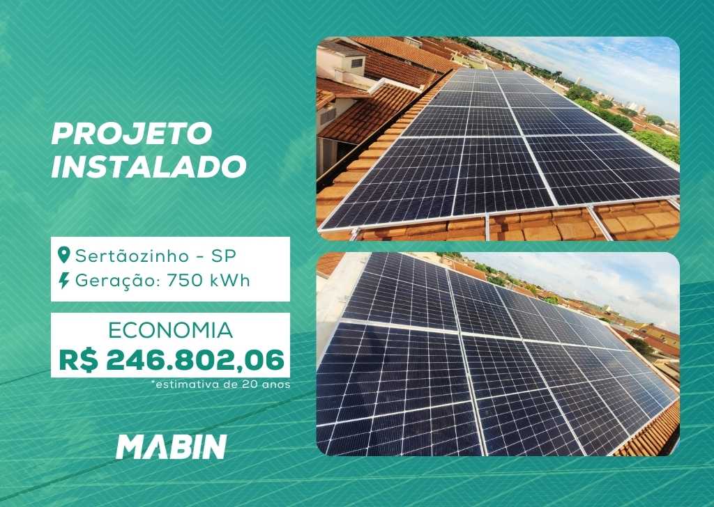 Projeto realizado pela MABIN Energia Solar em Sertãozinho/SP, com capacidade instalada de 6,58 kWp, 14 módulos 470 W e 1 inversor 6 kW.