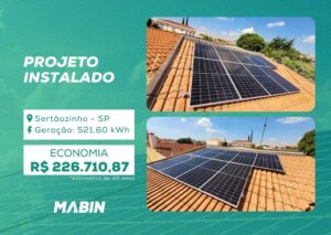 Energia Solar em Sertãozinho/SP. Projeto desenvolvido e realizado pela MABIN, com capacidade instalada de 4,23kWp.