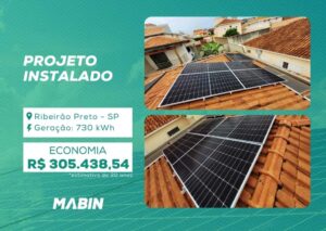Projeto realizado pela MABIN Energia Solar em Ribeirão Preto/SP, com capacidade instalada de 7,05 kWp, 15 módulos 470 W e 1 inversor 6 kW.