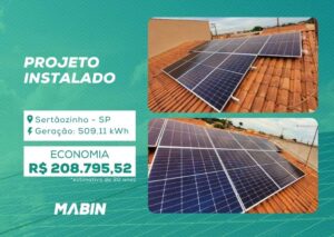 Energia Solar em Sertãozinho/SP. Projeto desenvolvido e realizado pela MABIN, com capacidade instalada de 4,70kWp.