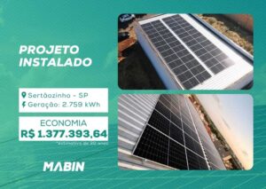 Energia Solar em Sertãozinho/SP. Projeto desenvolvido e realizado pela MABIN, com capacidade instalada de 24,70 kWp.
