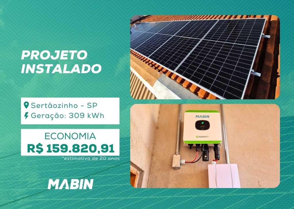 Energia Solar em Sertãozinho/SP. Projeto desenvolvido e realizado pela MABIN, com capacidade instalada de 4,095 kWp.