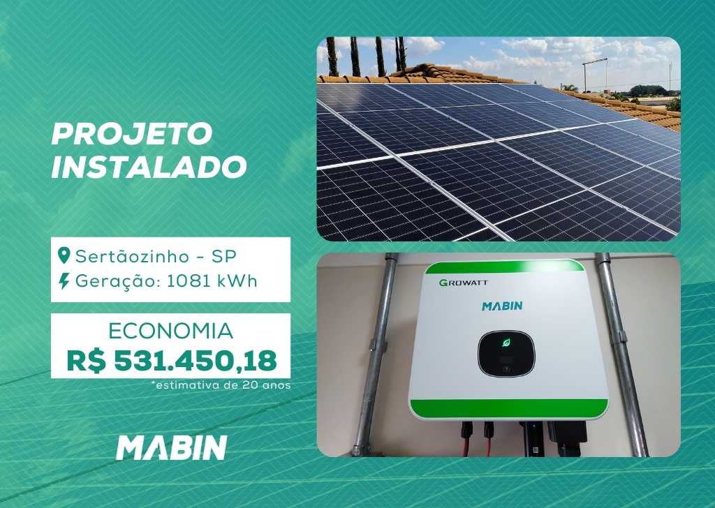 Energia Solar em Sertãozinho/SP. Projeto desenvolvido e realizado pela MABIN, com capacidade instalada de 9,36 kWp.