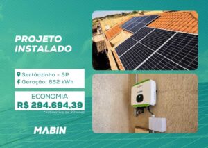 Energia Solar em Sertãozinho/SP. Projeto desenvolvido e realizado pela MABIN, com capacidade instalada de 5,65 kWp.