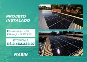 Energia Solar em Sertãozinho/SP. Projeto desenvolvido e realizado pela MABIN, com capacidade instalada de 35,10 kWp.