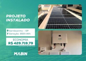 Energia Solar em Sertãozinho/SP. Projeto desenvolvido e realizado pela MABIN, com capacidade instalada de 9,95 kWp.
