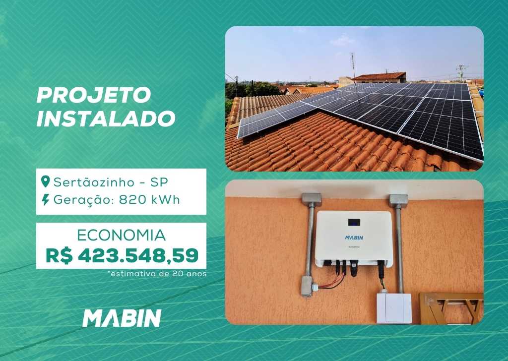 Energia Solar em Sertãozinho/SP. Projeto desenvolvido e realizado pela MABIN, com capacidade instalada de 8,05 kWp.