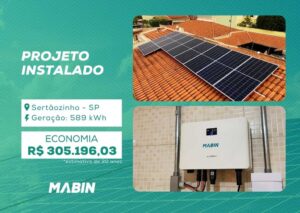 Energia Solar em Sertãozinho/SP. Projeto desenvolvido e realizado pela MABIN, com capacidade instalada de 5,17 kWp.