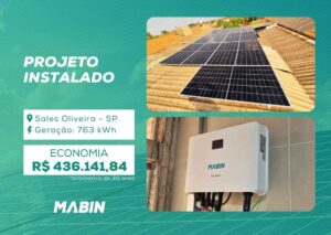 Energia Solar em Sales Oliveira/SP. Projeto desenvolvido e realizado pela MABIN, com capacidade instalada de 7,48 kWp.