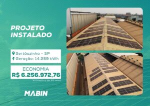 Energia Solar em Sertãozinho/SP. Projeto desenvolvido e realizado pela MABIN, com capacidade instalada de 125,35 kWp.