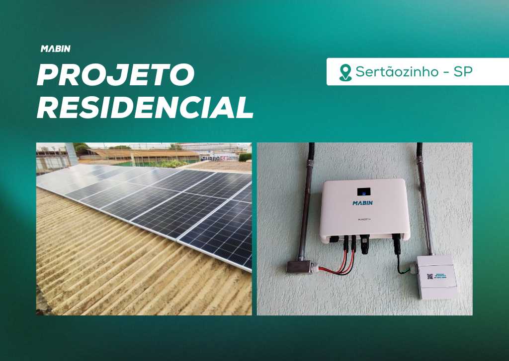 Energia Solar em Sertãozinho/SP. Projeto desenvolvido e realizado pela MABIN, com capacidade instalada de 6,33 kWp.